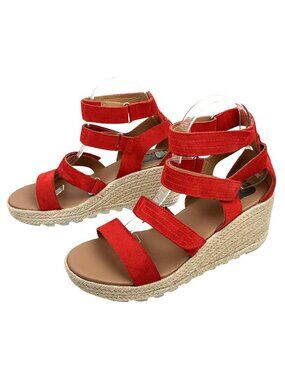 Sorel Cameron 4023 Espadrille Wedge Multi-Strap Suede Sandals Womens 9.5 Coral B